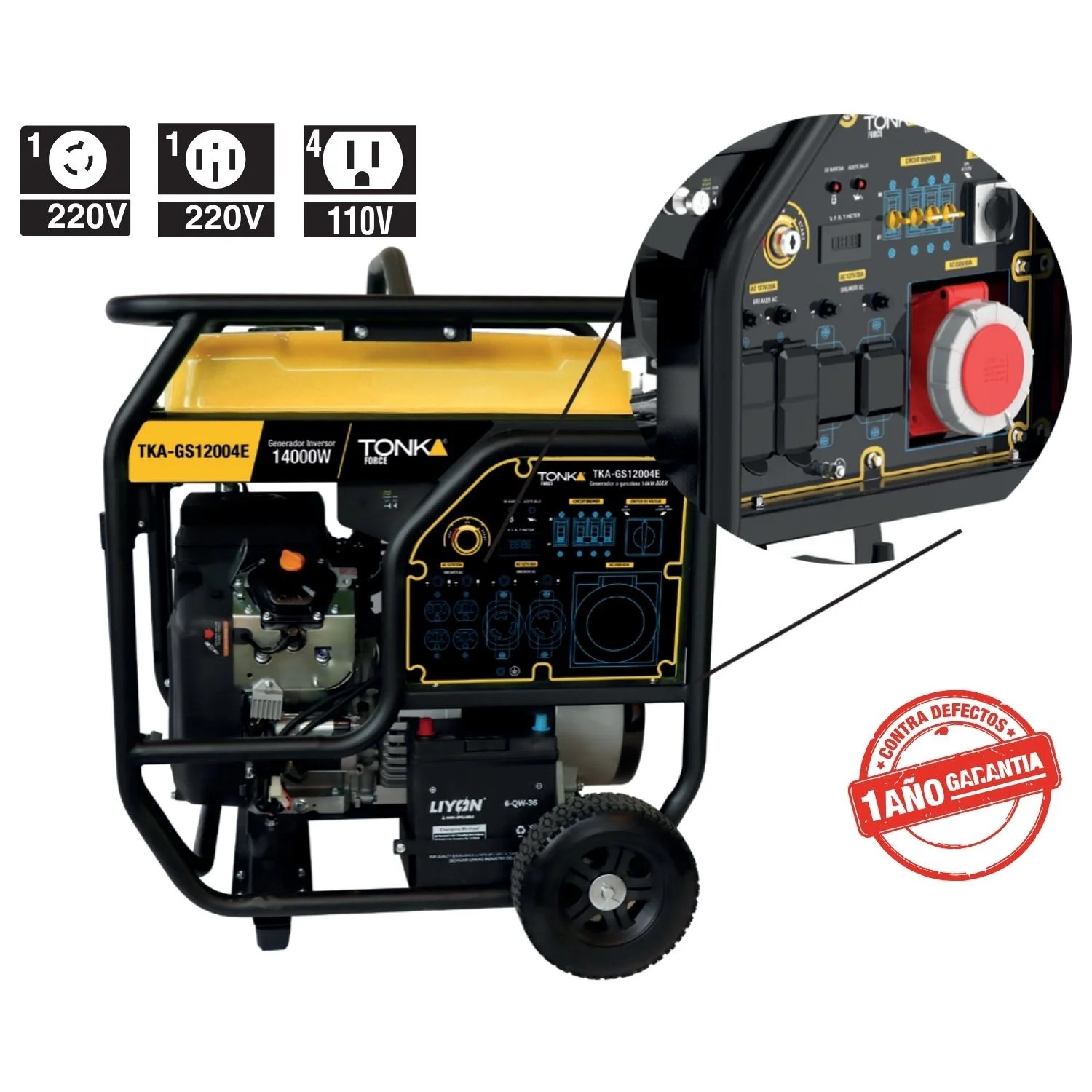 TKA-GS12004E GENERADOR 12000 Wtts, 22HP, 127/220V, MONOFASICO Y TRIFASICO, DOS PISTONES, MARCHA, BATERIA Y LLANTAS - Imagen 2