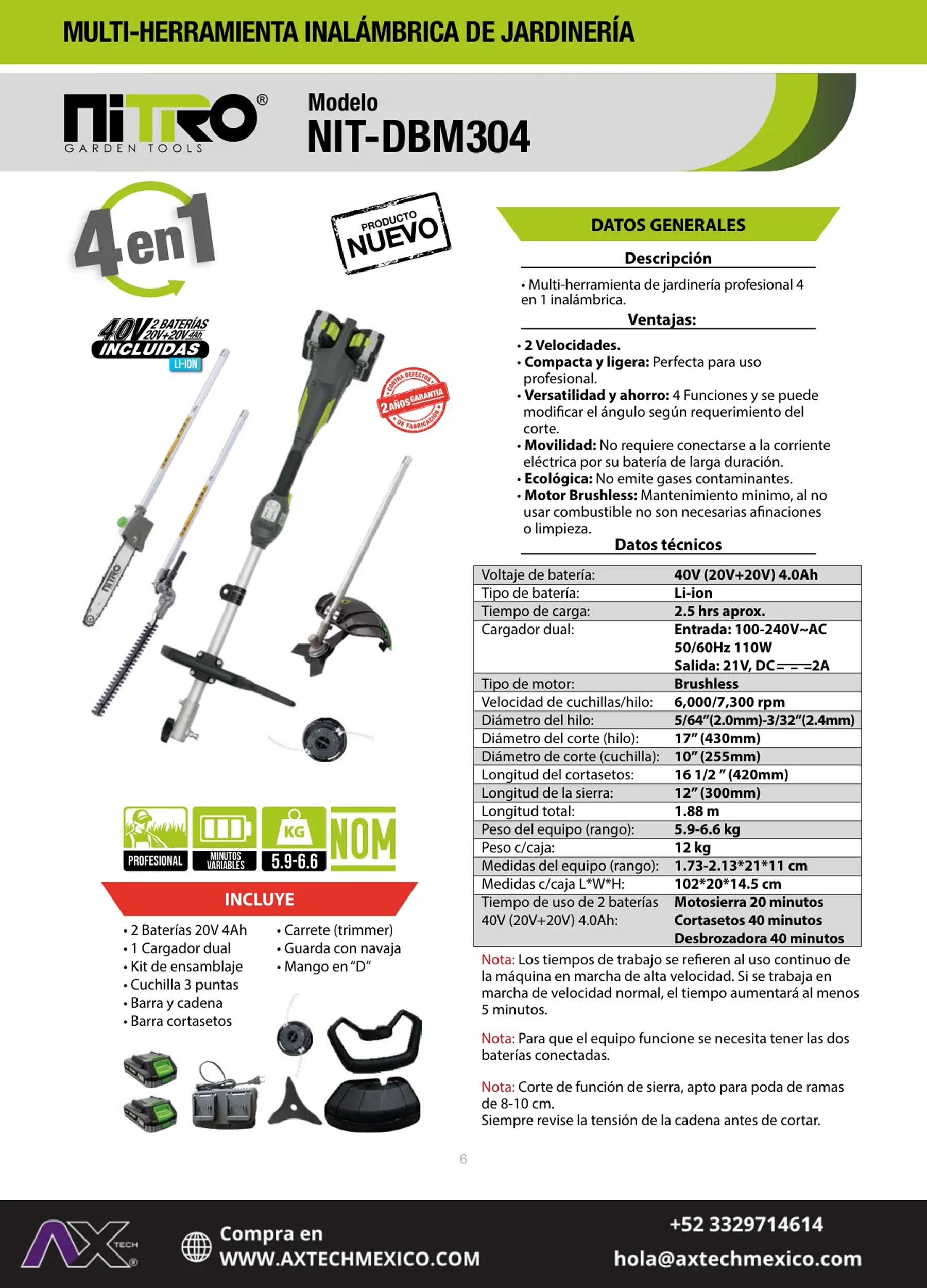NIT-DBM304 MULTI-HERRAMIENTA INALÁMBRICA DE JARDINERÍA 4 EN 1 40V - Imagen 6
